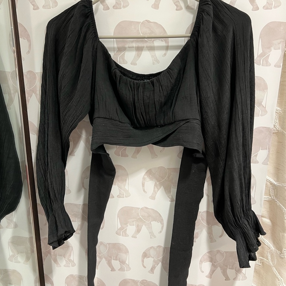 Long sleeve wrap crop top